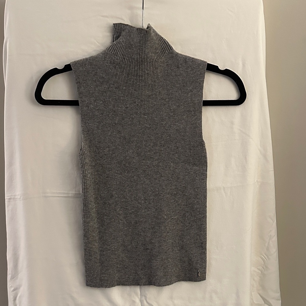 Gray Sleeveless Turtleneck Sweater